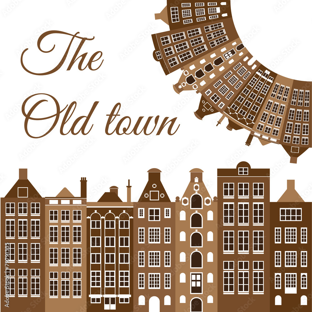 Vector frame with the old houses. The old town logo