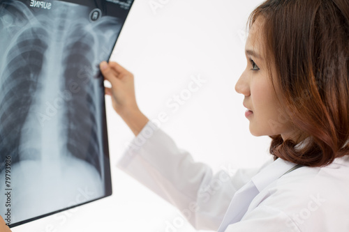 Asian medicine doctor woman, closeup portrait on white backgroun