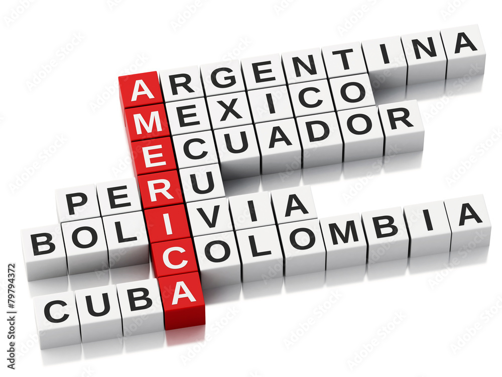 3d America  concept. Crossword with letters. Isolated white back