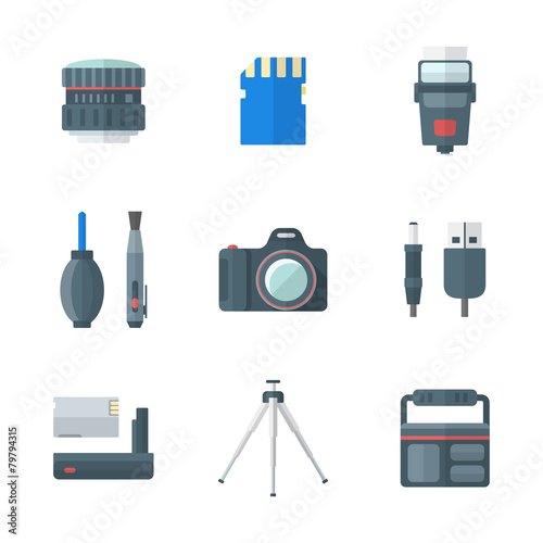 color flat style isolated digital photography tools icons