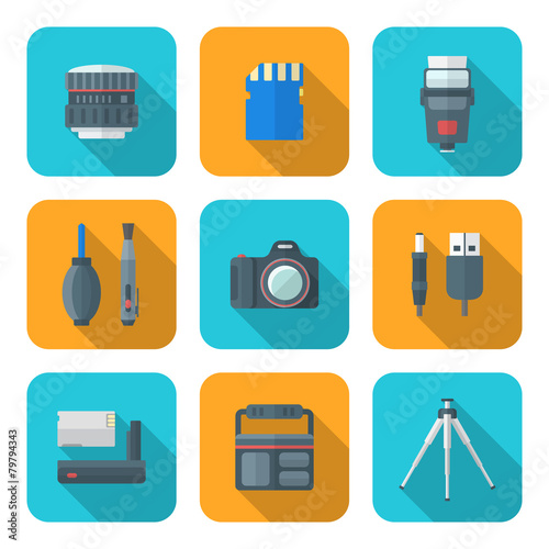 color flat style square digital photography tools icons