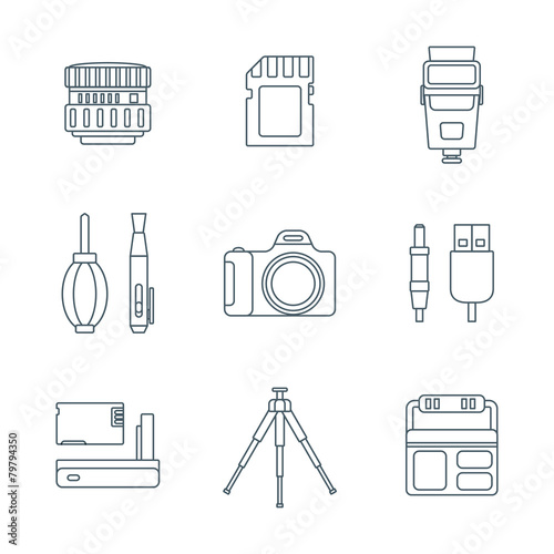 dark outline various digital photography tools icons