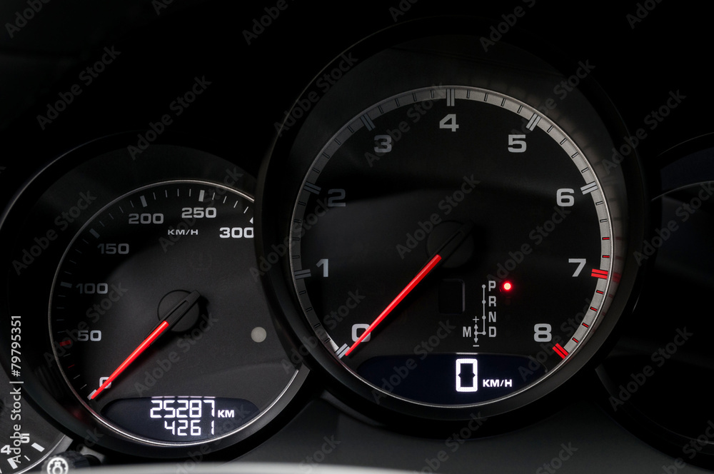 Car Speedometer. Close up image of car dashboard.