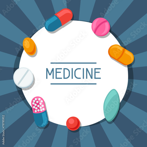 Medical background design with pills and capsules