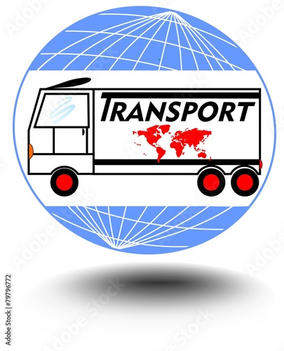 Emblem with a truck on a globe background for transport service