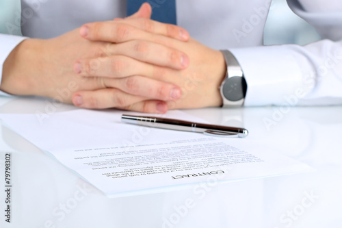 Businessman is doubting about signing a contract, business con