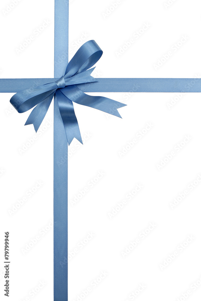 Blue christmas or birthday gift ribbon and bow present border frame isolated on white background photo vertical Blue christmas or birthday gift ribbon and bow present border frame isolated on white background photo vertical