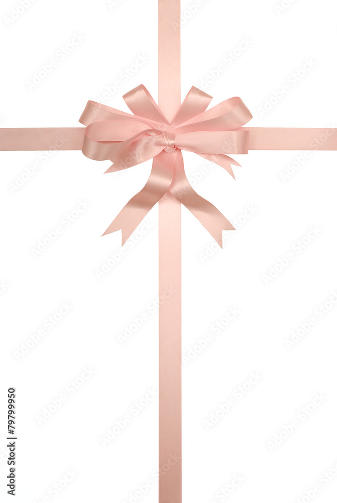Fototapeta premium Soft pink birthday gift ribbon and bow present isolated on white background photo