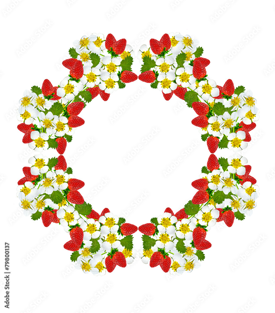 round frame of flowers and strawberries round frame of flowers and strawberries