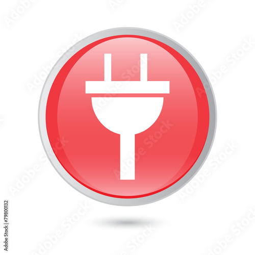 plug icon electricity sign. red glossy button