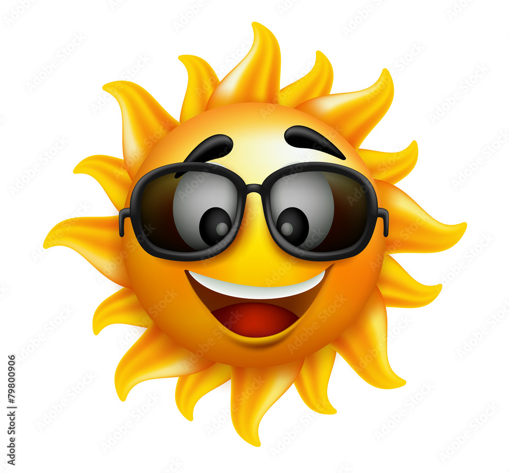 Summer Sun Face with sunglasses and Happy Smile