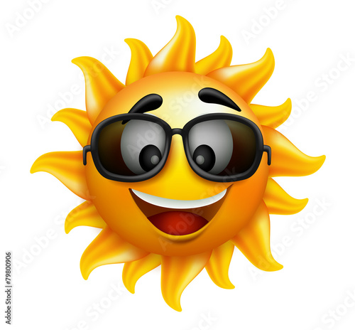 Summer Sun Face with sunglasses and Happy Smile
