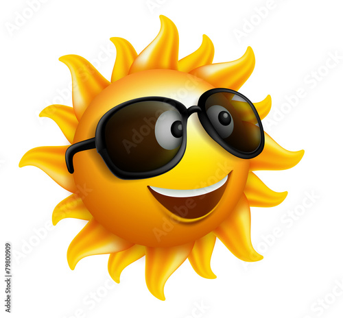 Summer Sun Face with sunglasses and Happy Smile