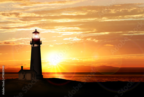 Lighthouse at sunset photo