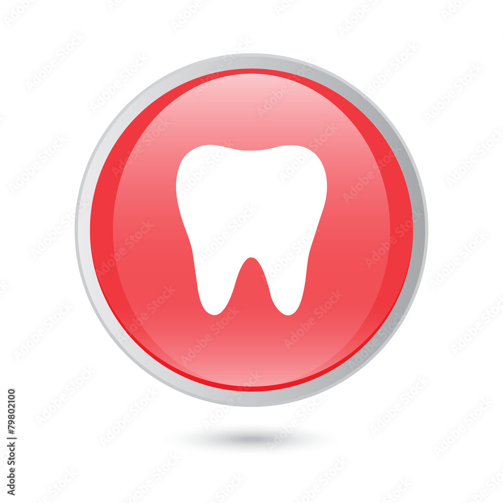 tooth icon on red glossy button tooth icon on red glossy button