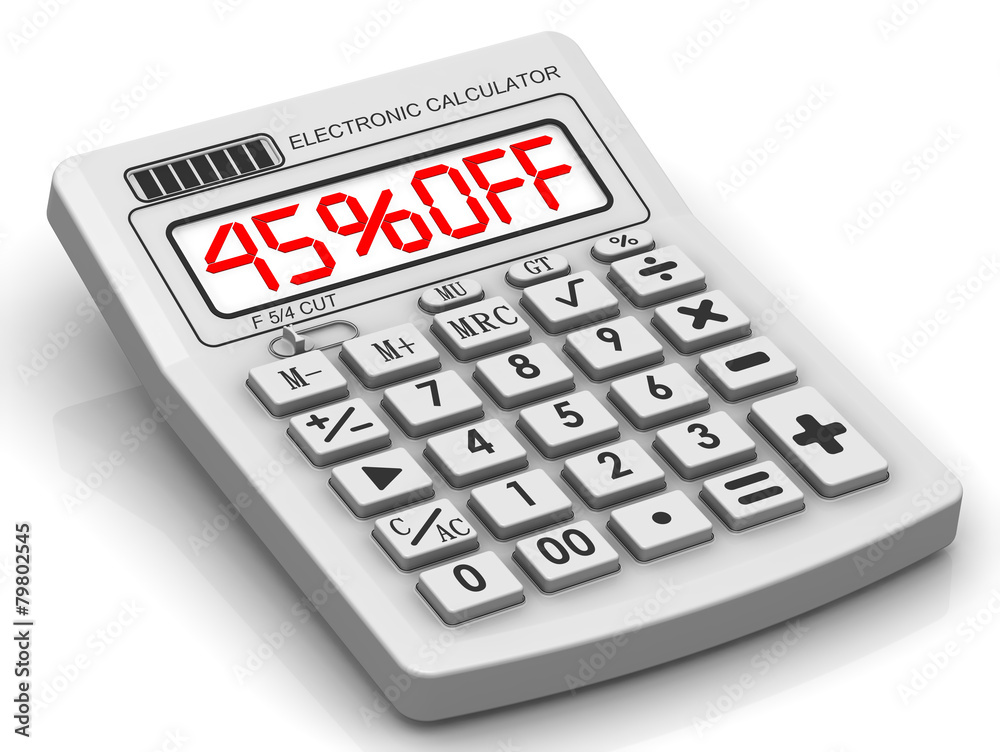 Скидка 45% (45% OFF). Надпись на электронном калькуляторе Скидка 45% (45% OFF). Надпись на электронном калькуляторе