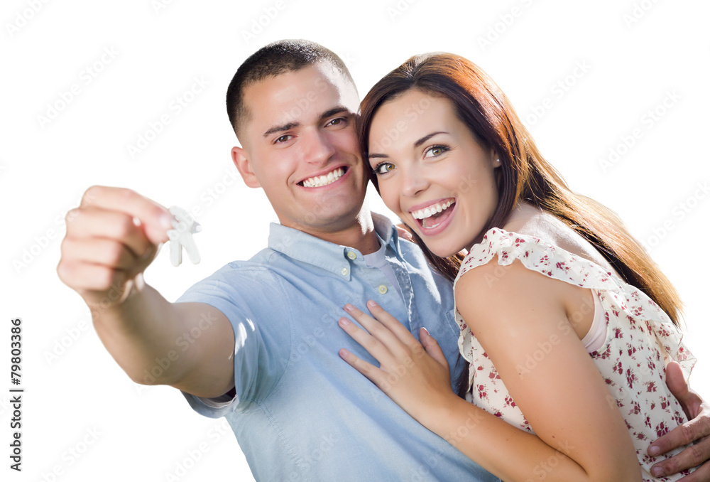 Military Couple with House Keys on White Military Couple with House Keys on White