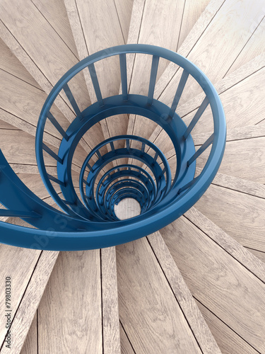 Spiral stairs with blue balustrade photo