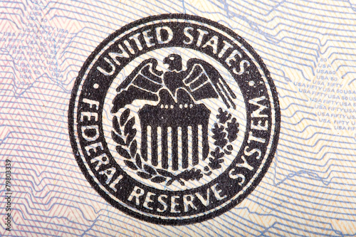 Federal Reserve icon on a fifty dollar bill.