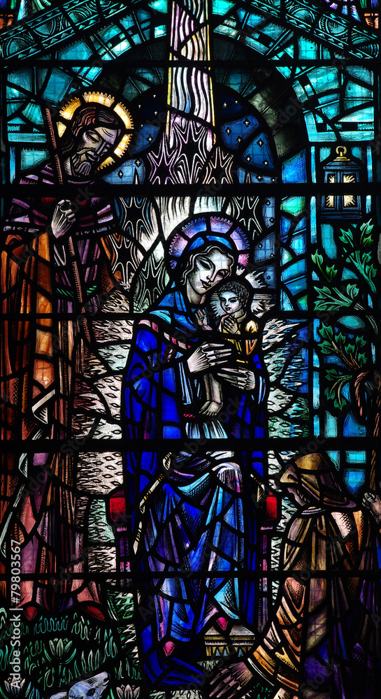 The Nativity: birth of Jesus (stained glass)
