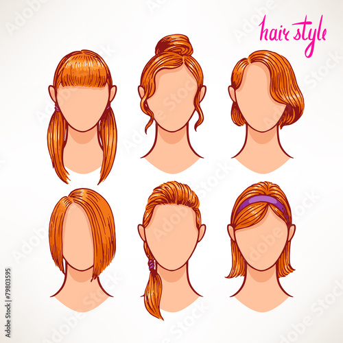 Redhead. different hairstyles