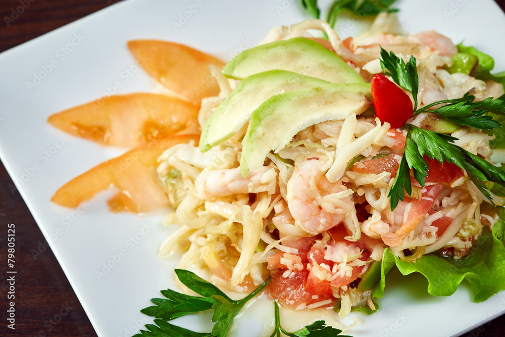 Mouthwatering salad of shrimp and vegetables Mouthwatering salad of shrimp and vegetables