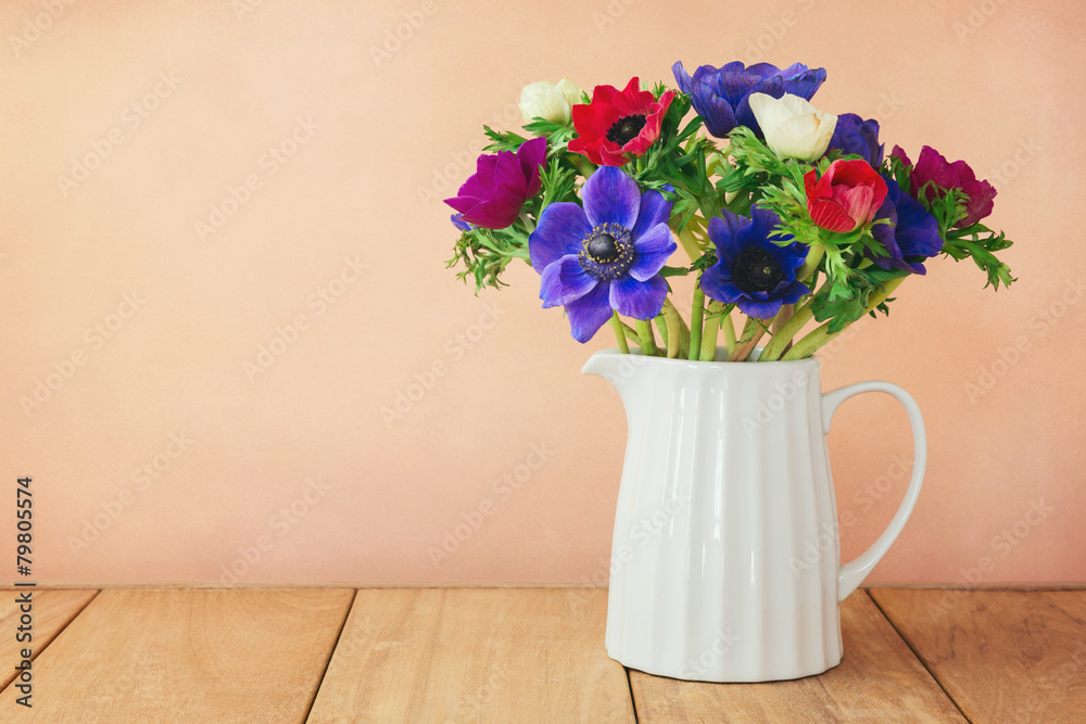 custom made wallpaper toronto digitalAnemone flowers in white vase on wooden table