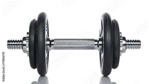 One barbell on white background