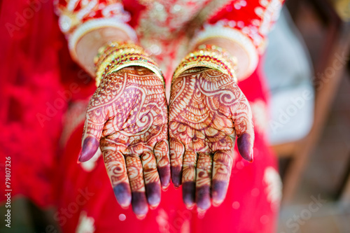 Woman's hands with henna wedding design, Nepal photo