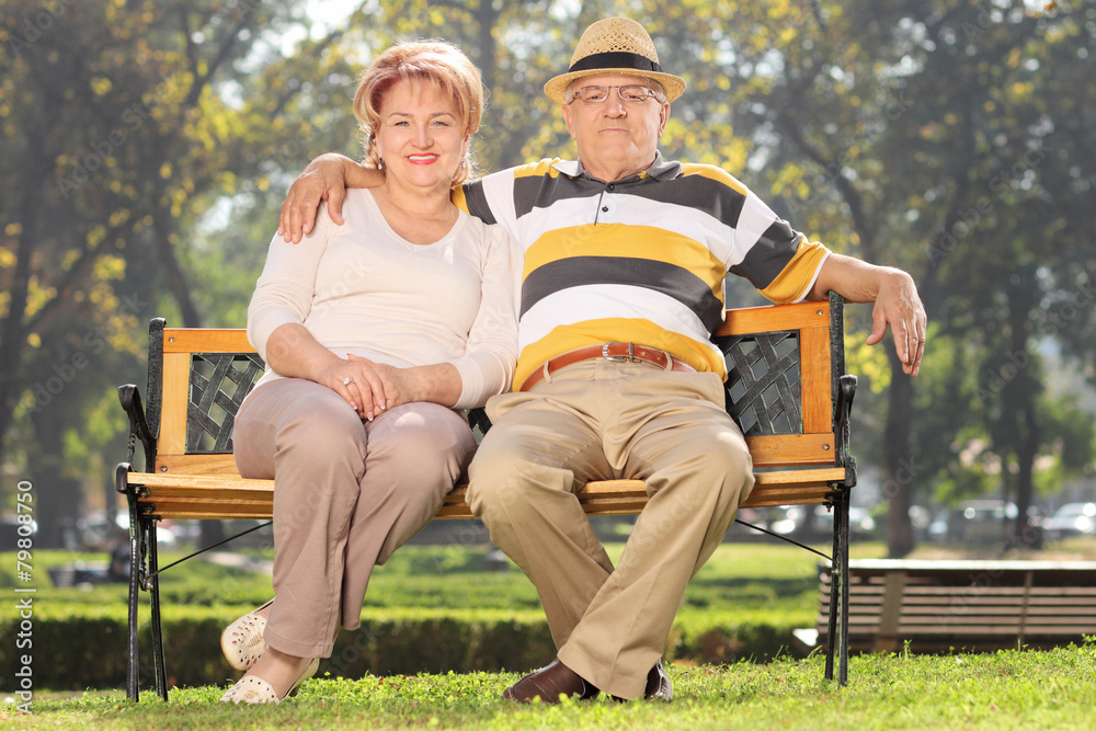 Mature couple relaxing in a park on sunny day Mature couple relaxing in a park on sunny day