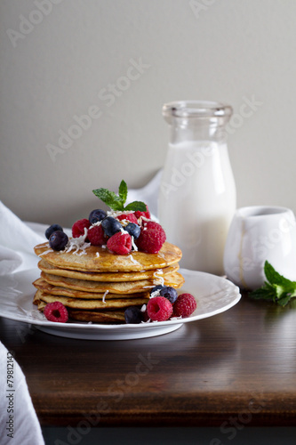 Coconut flour pancakes with fresh berries