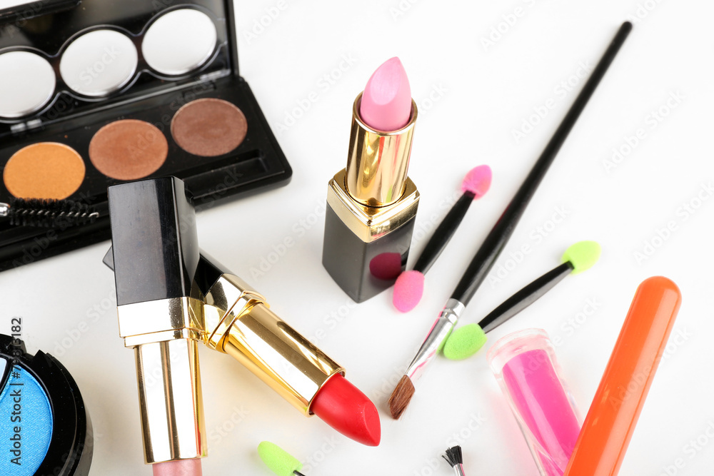 Different cosmetics isolated on white Different cosmetics isolated on white