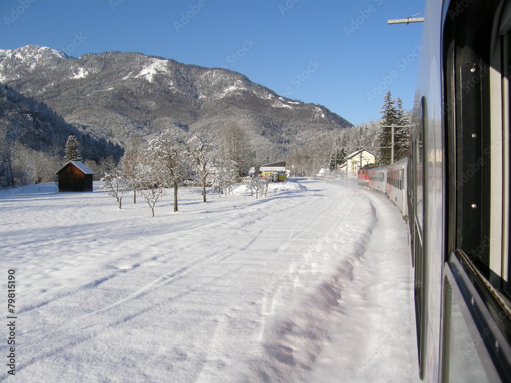 オーストリア/ザルツカンマーグート線の車窓.雪景色