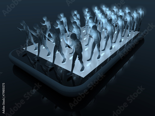Gruppe Smartphone User auf Smartphone, surreal