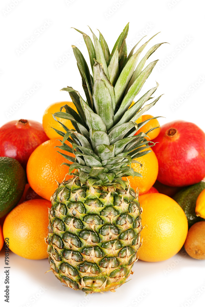 Assortment of exotic fruits isolated on white