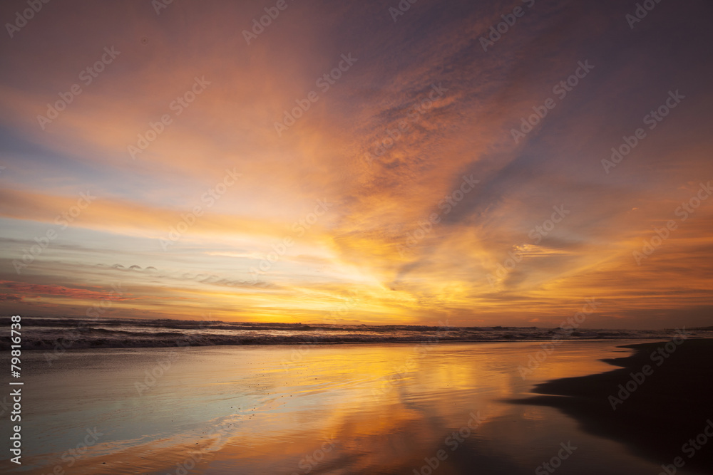 Golden scenery of sunset at beach