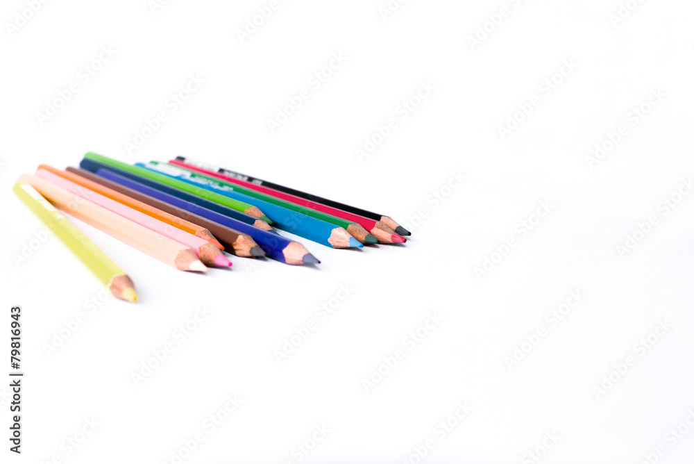 Naklejka premium Colour pencils on isolated white background close up