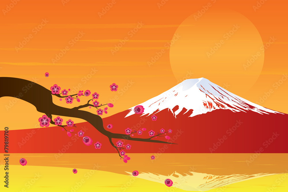 Fototapeta premium Sunset Fuji Mountain and Cherry Blossom