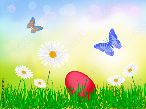 Summer sunny background with  flowers and butterflies © alesikka