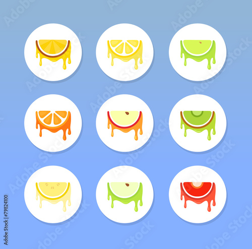 Set of Round Fruit Icons
