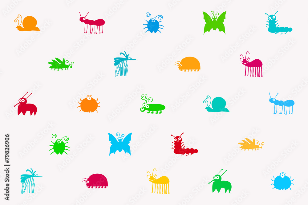 Retro Seamless Vector Pattern Of Colorful Cute Insects