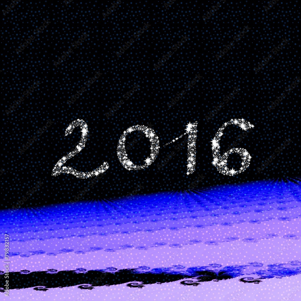 Fototapeta premium Decorative inscription 2016 over imaginary landscape