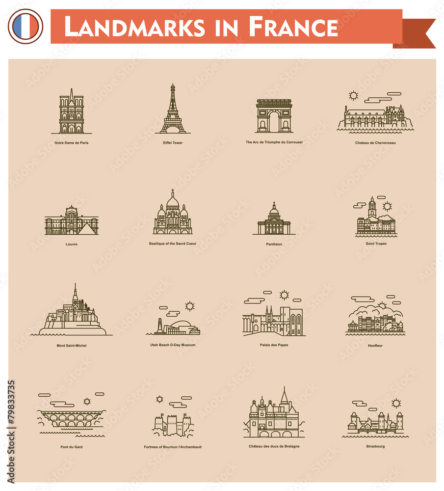 Fototapeta premium France landmarks icon set