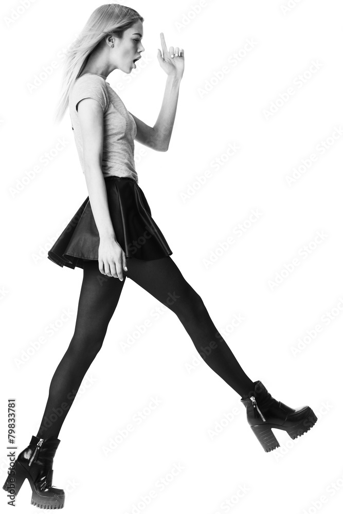 Fashion girl model posing on white background