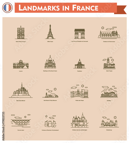 France landmarks icon set