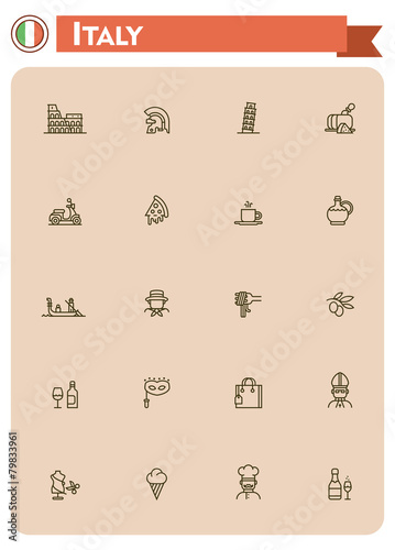 Italy travel icon set