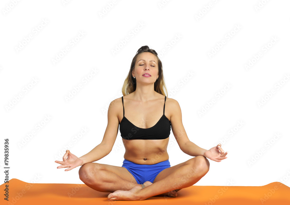 young sexy woman at gym doing yoga mat exercise in relax at gym