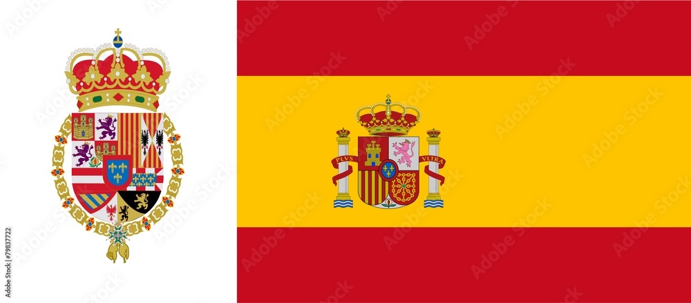 Spanish flag with emblem of Philip VI - obrazy, fototapety, plakaty 