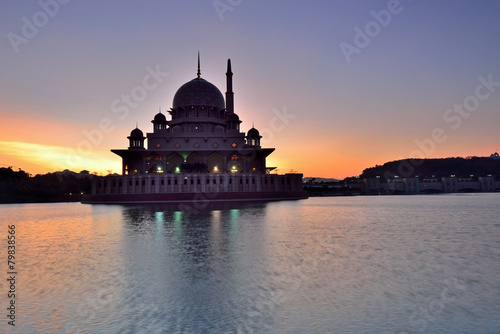 Silhouette of Putrajaya mosque during sunrise