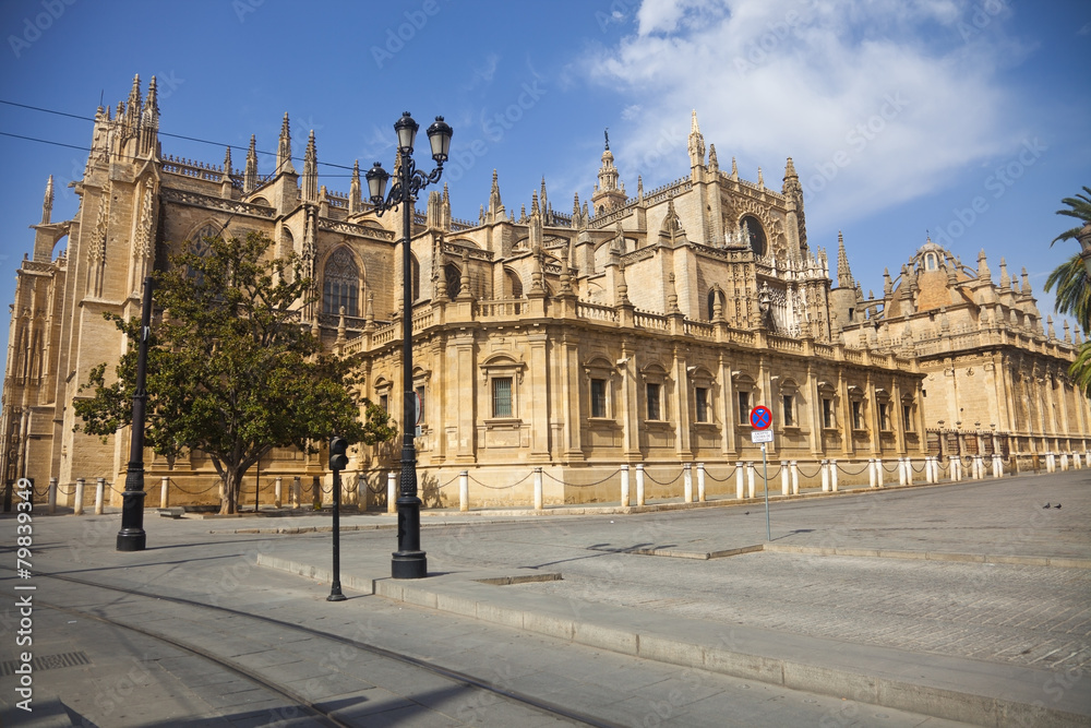 West facade of the Sevilla's Cathedral at a summer day. Spain